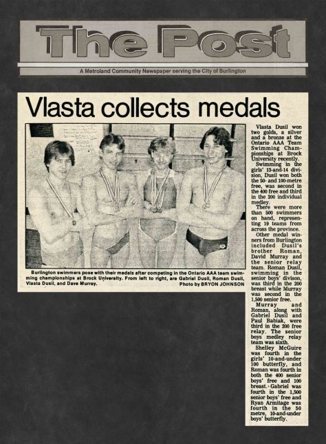 85.Feb - Burlington · Post, Vlasta Collects Medals (BYAC swimming)